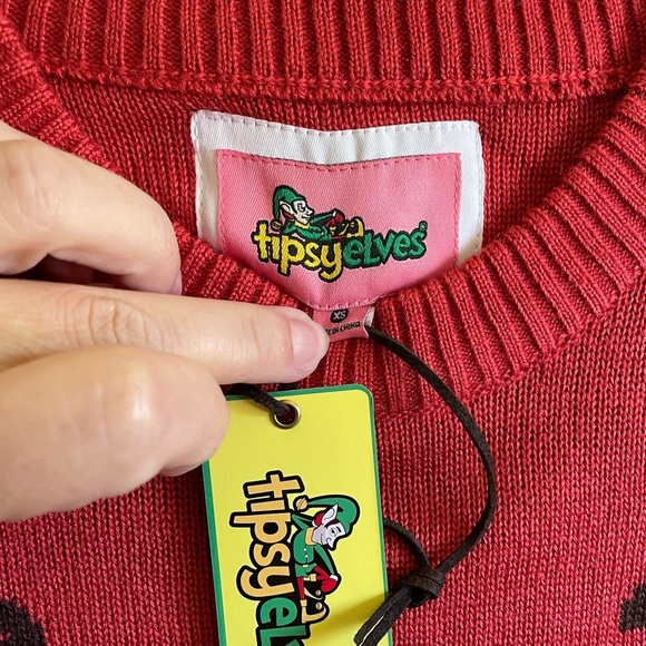 TIPSY ELVES- Women's Red Reindeer Sweater Dress - Picture 3 of 4